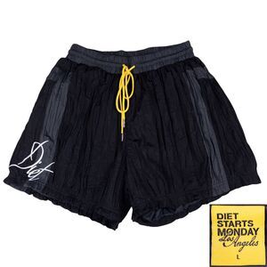 Diet Starts Monday LA Crinkled Nylon Boxing Shorts Black Yellow L Above Knee
